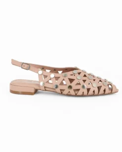 MISS GLOBO - Ballerina slingback cipria a punta traforata con borchie