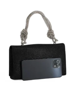 MISS GLOBO - Borsa da sera nera in lurex con manico strass