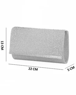 MISS GLOBO - Borsa pochette argento in lurex con strass sulla patta e stecca in metallo di strass