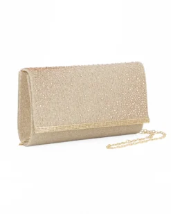 MISS GLOBO - Borsa pochette platino in lurex con strass sulla patta e stecca in metallo di strass