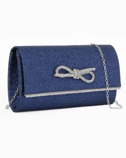 MISS GLOBO - Bustina blu glitterata con fiocco di strass e finitura sulla patta
