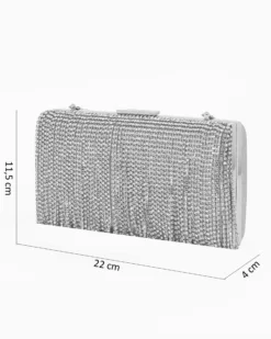 MISS GLOBO - Clutch argento con frange di strass fronali