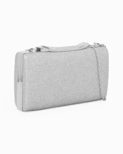 MISS GLOBO - Clutch argento glitterata con chiusura metallica con strass