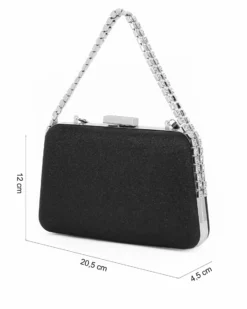 MISS GLOBO - Clutch nera con due manici catena con strass,  chiusura gioiello
