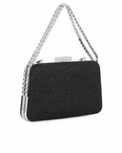 MISS GLOBO - Clutch nera con due manici catena con strass,  chiusura gioiello