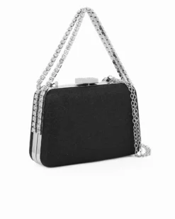 MISS GLOBO - Clutch nera con due manici catena con strass,  chiusura gioiello