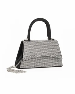 MISS GLOBO - Clutch un manico nera con patta e strass