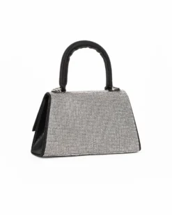 MISS GLOBO - Clutch un manico nera con patta e strass