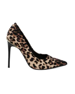 MISS GLOBO - Décolleté leopardata in raso con sottopiede in VERA PELLE, tacco 10,5CM