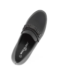 MISS GLOBO - Mocassino nero con sottopiede in memory soft e strass, tacco 6,5CM