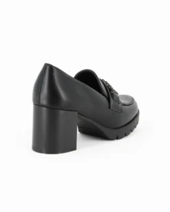 MISS GLOBO - Mocassino nero con sottopiede in memory soft e strass, tacco 6,5CM