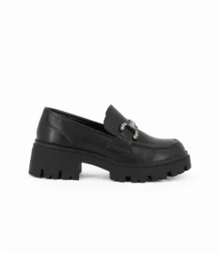 MISS GLOBO - Mocassino nero con sottopiede in memory soft e morsetto con strass, tacco 5CM