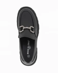 MISS GLOBO - Mocassino nero con sottopiede in memory soft e morsetto con strass, tacco 5CM