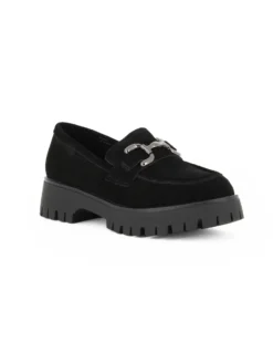 MISS GLOBO - Mocassino nero scamosciato in VERA PELLE con morsetto e sottopiede in memory soft