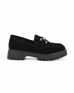 MISS GLOBO - Mocassino nero scamosciato in VERA PELLE con morsetto e sottopiede in memory soft