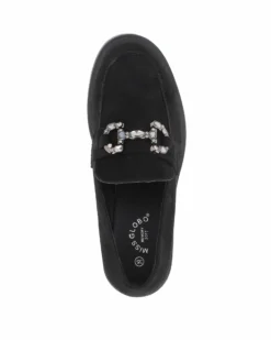MISS GLOBO - Mocassino nero scamosciato con morsetto gioiello e sottopiede in memory soft