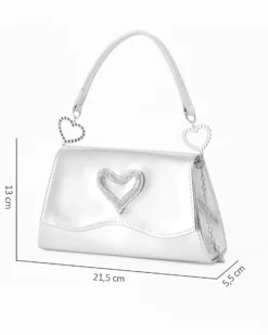 MISS GLOBO - Pochette argento con patta effetto onda e dettaglio cuore in strass
