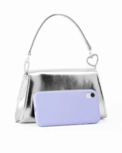 MISS GLOBO - Pochette argento con patta effetto onda e dettaglio cuore in strass