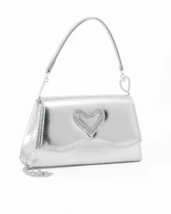 MISS GLOBO - Pochette argento con patta effetto onda e dettaglio cuore in strass
