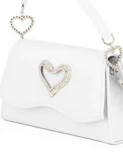 MISS GLOBO - Pochette bianca con patta dettaglio cuore di strass