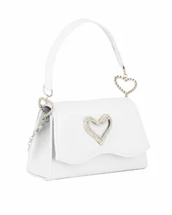 MISS GLOBO - Pochette bianca con patta dettaglio cuore di strass