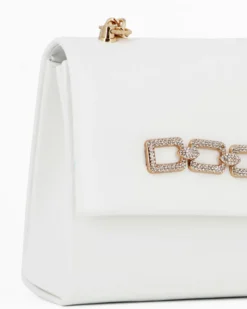 MISS GLOBO - Pochette bianca con catena in strass sulla patta