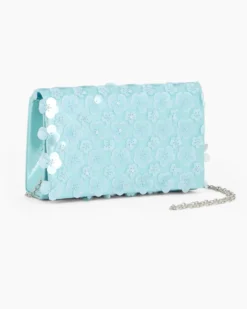 MISS GLOBO - Pochette blu con patta e paillettes, tracollina removibile