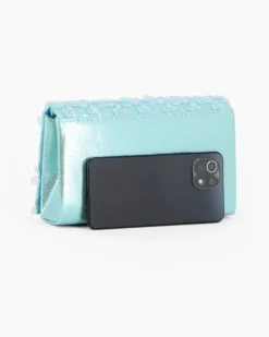 MISS GLOBO - Pochette blu con patta e paillettes, tracollina removibile