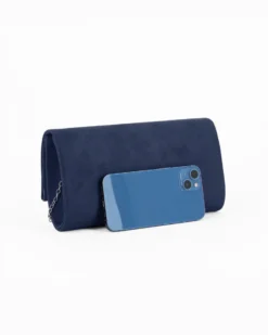 MISS GLOBO - Pochette blu scuro scamosciata e dettaglio argento sulla patta