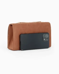 MISS GLOBO - Pochette camel scamosciata con patta e chiusura a girello