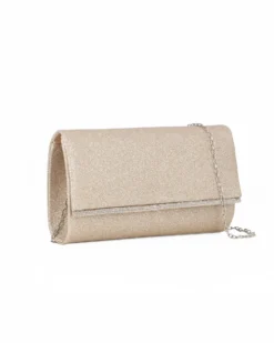 MISS GLOBO - Pochette glitterata oro con filo di strass sulla patta