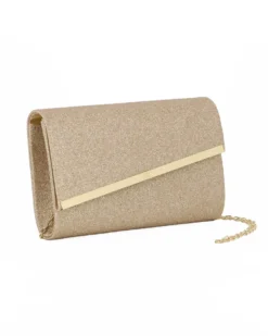 MISS GLOBO - Pochette in lurex oro con patta obliqua e dettaglio in metallo oro