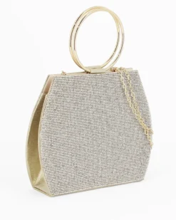 MISS GLOBO - POCHETTE LAMINATA ORO CON STRASS E MANICI TONDI IN METALLO