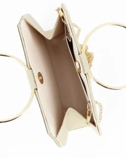 MISS GLOBO - POCHETTE LAMINATA ORO CON STRASS E MANICI TONDI IN METALLO