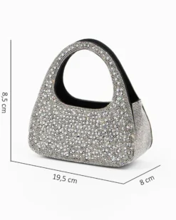 MISS GLOBO - Pochette nera a due manici tutta strass, tracolla removibile