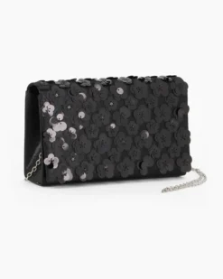 MISS GLOBO - Pochette nera con patta e paillettes, tracollina removibile