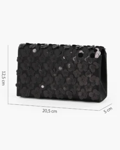 MISS GLOBO - Pochette nera con patta e paillettes, tracollina removibile