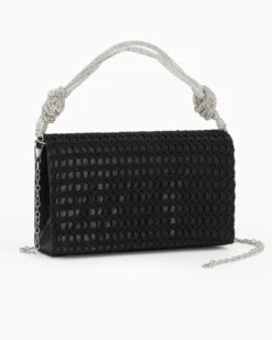 MISS GLOBO - Pochette nera con patta e manico in strass