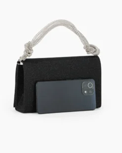 MISS GLOBO - Pochette nera in lurex con manico in strass
