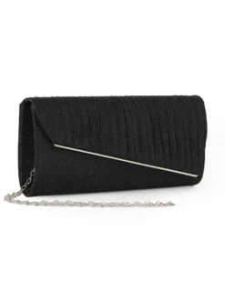 MISS GLOBO - Pochette nera in lurex con patta effetto onde e taglio diagonale