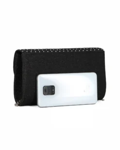 MISS GLOBO - Pochette nera in lurex con strass sulla patta