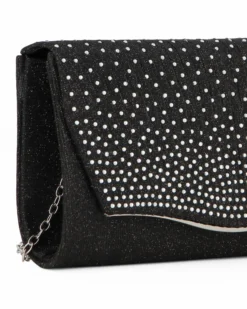 MISS GLOBO - Pochette nera in lurex con strass sulla patta