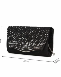 MISS GLOBO - Pochette nera in lurex con strass sulla patta