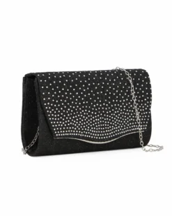 MISS GLOBO - Pochette nera in lurex con strass sulla patta