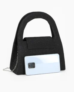 MISS GLOBO - Pochette nera in lurex con due manici e patta