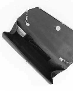 MISS GLOBO - Pochette nera in raso con patta effetto onde e taglio diagonale