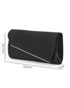 MISS GLOBO - Pochette nera in raso con patta effetto onde e taglio diagonale