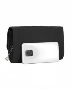 MISS GLOBO - Pochette nera in raso con patta effetto onde