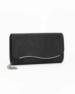 MISS GLOBO - Pochette nera scamosciata con patta e dettaglio argento