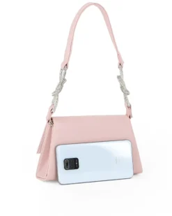 MISS GLOBO - Pochette nude con patta, dettaglio nodi in strass sul manico